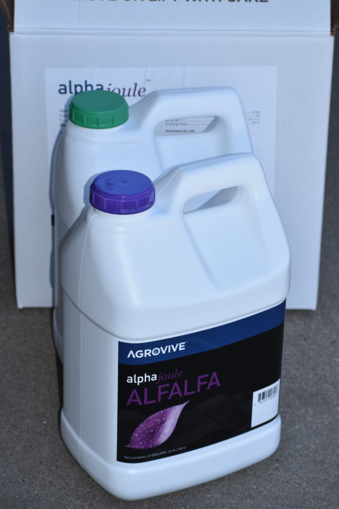 2.5 gallon jug for foliar-applied alphajoule alfalfa managment